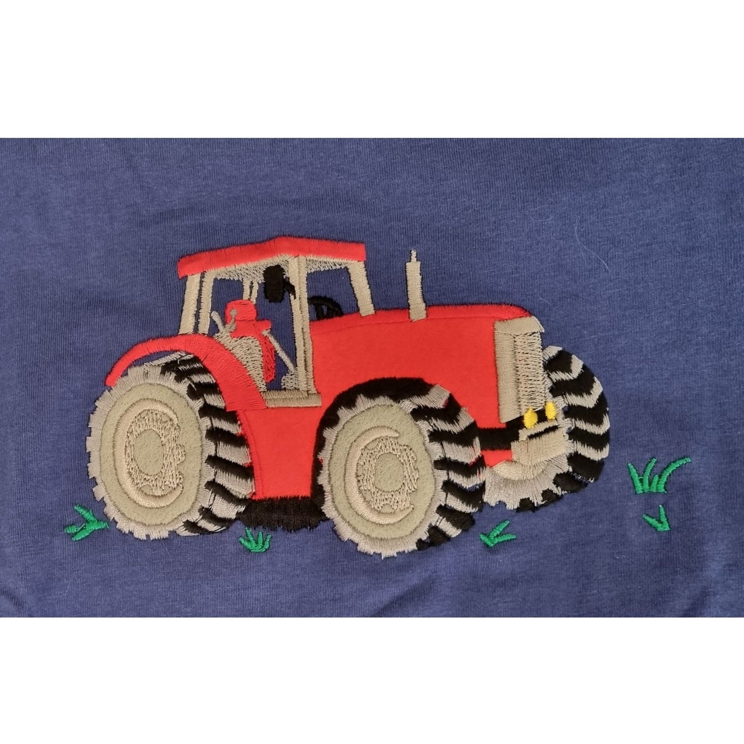 Children's Blue T Shirt With Embroidered Applique Red Tractor