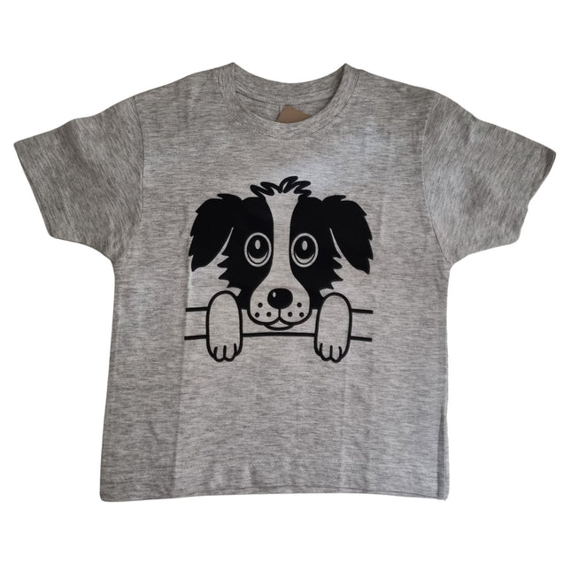 The British Country Collection Childrens T Shirt features a playful Rex the Dog cartoon print on gray cotton, perfect for kids.