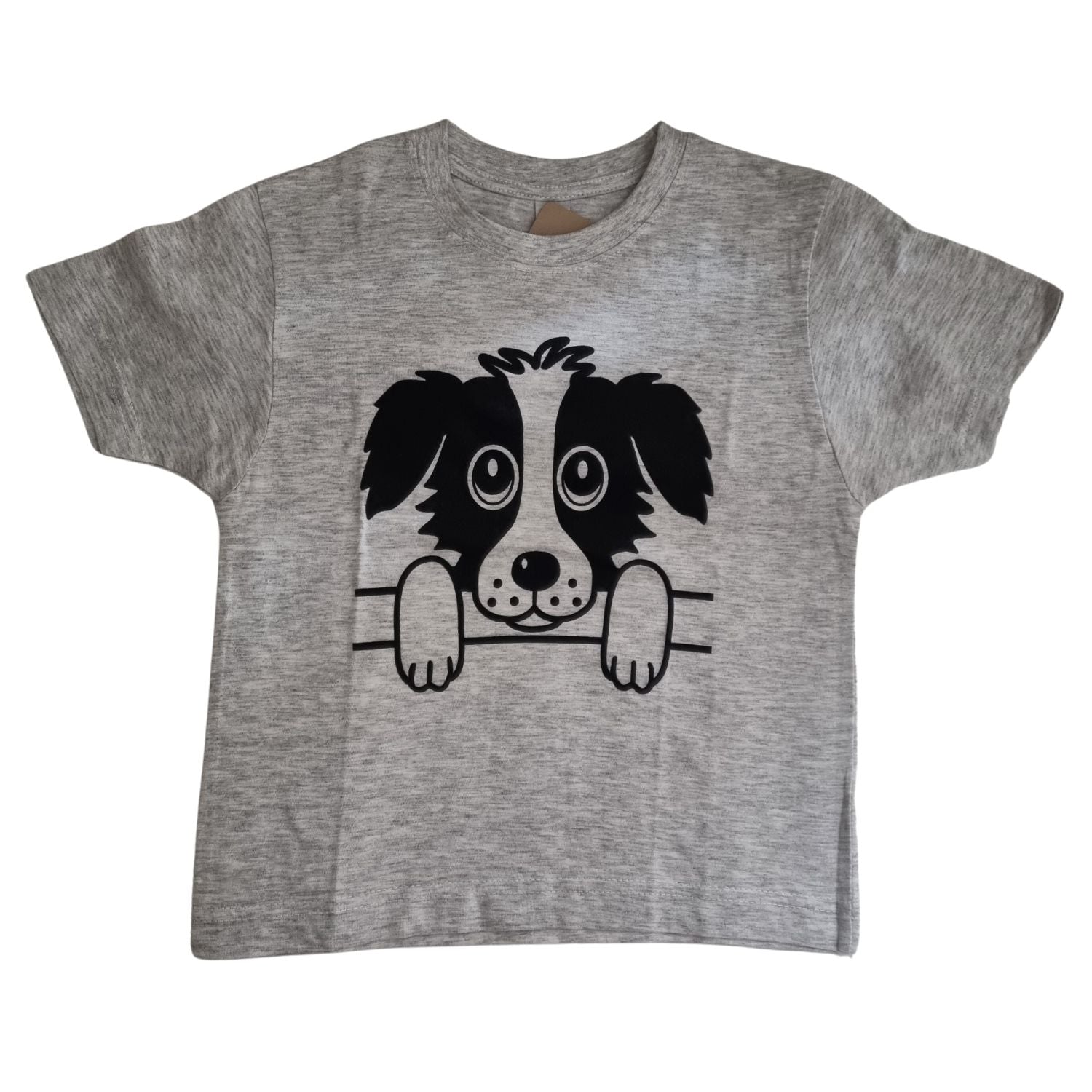 The British Country Collection Childrens T Shirt features a playful Rex the Dog cartoon print on gray cotton, perfect for kids.