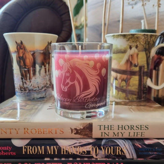 Scented Candle In Glass Container Happy Birthday Gorgeous Horse Design