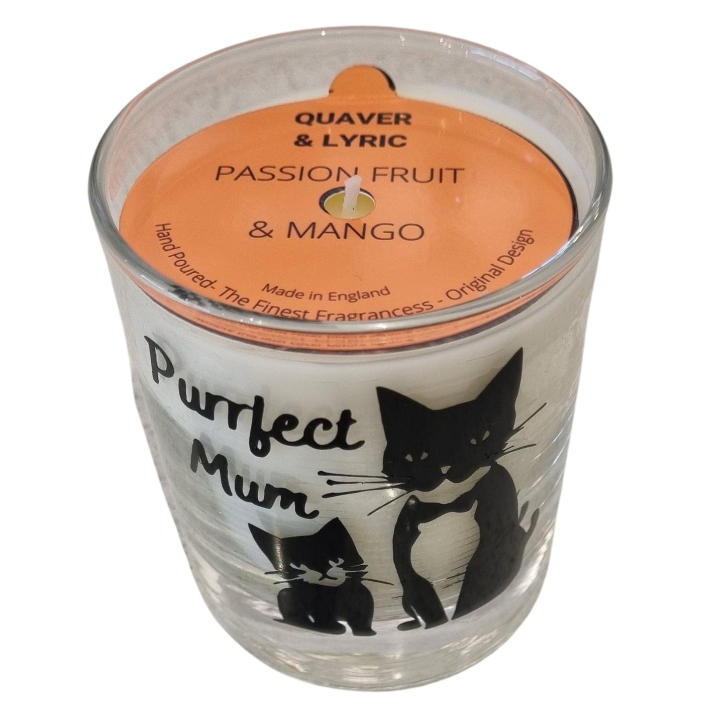 Quaver & Lyric Scented Candle In Glass Container Purrfect Mum Cat Design