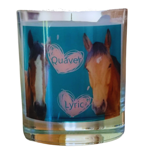 Scented Candle In Glass Container With Quaver & Lyric Horse Design