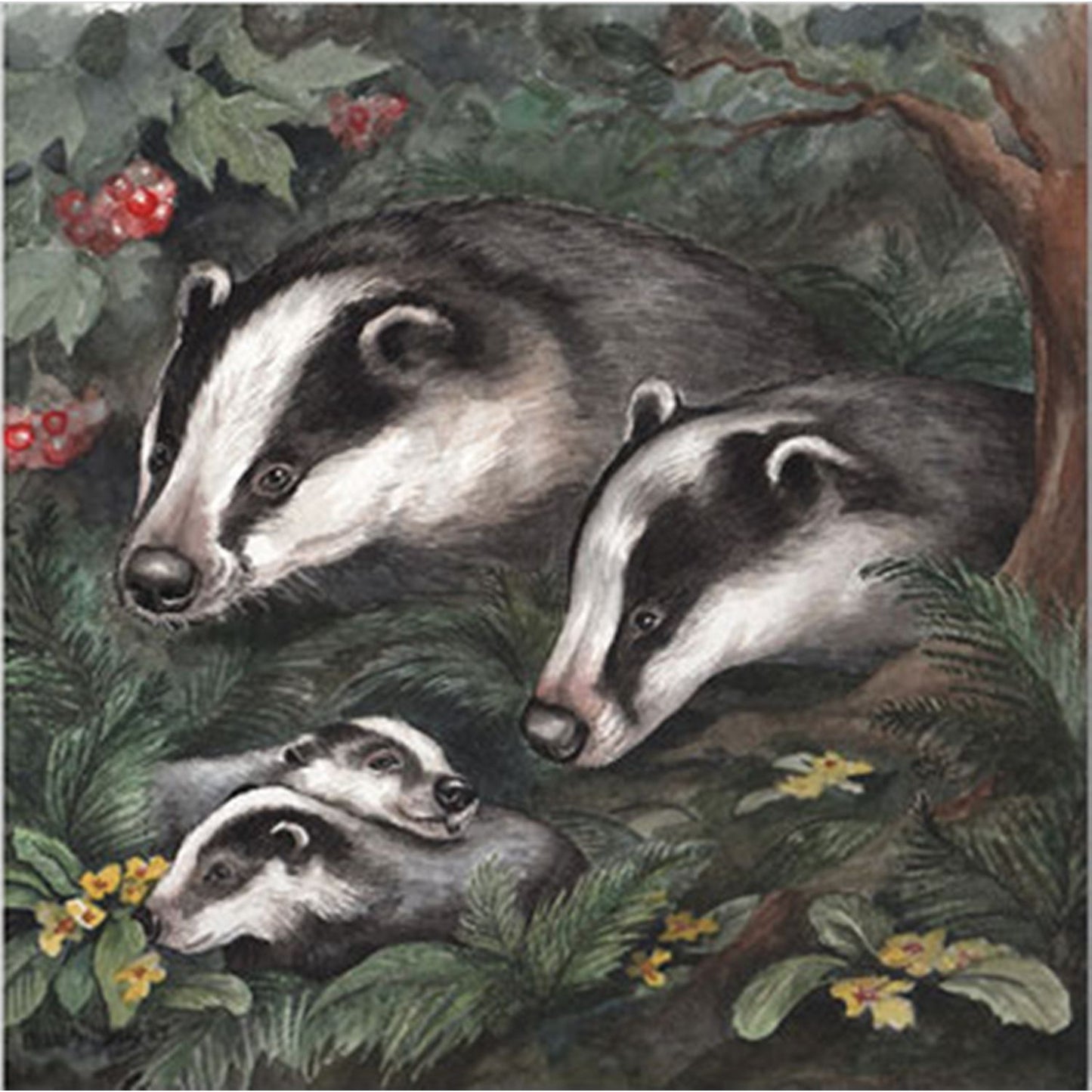 WaggyDogz Blank Greeting Card Badger Family