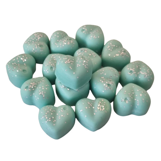 A group of green heart shaped Scented Soy Wax Melts