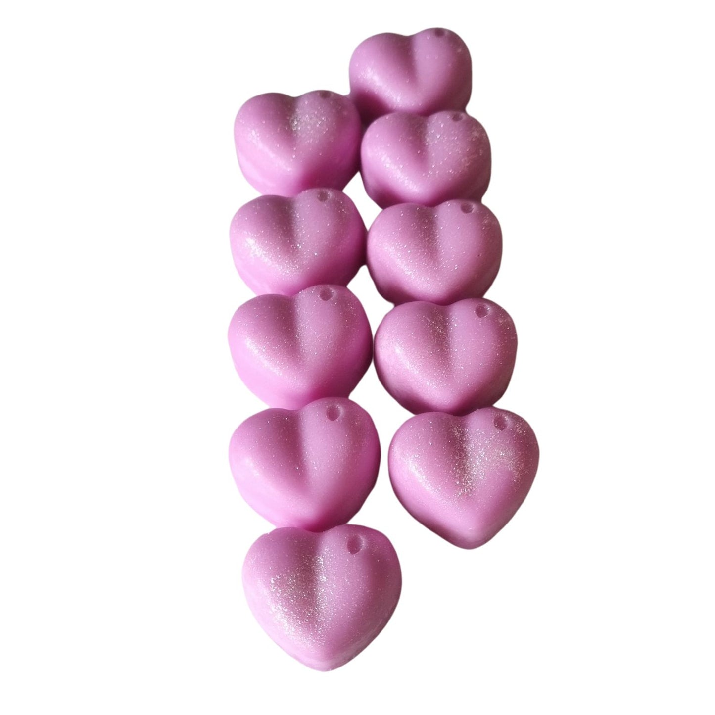 ten pink heart shaped soy wax melts