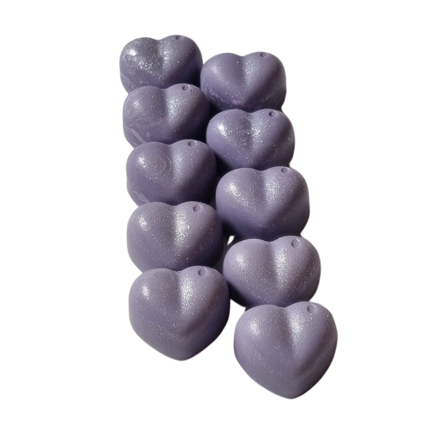 ten lilac heart shaped soy wax melts