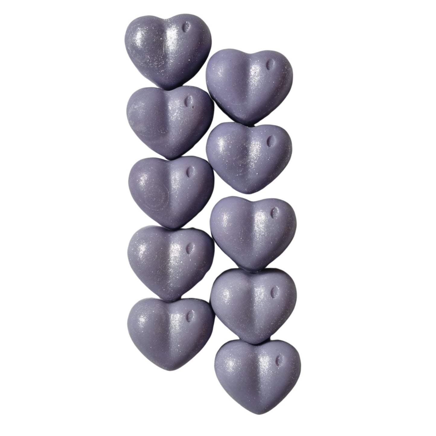ten lilac heart shaped soy wax melts