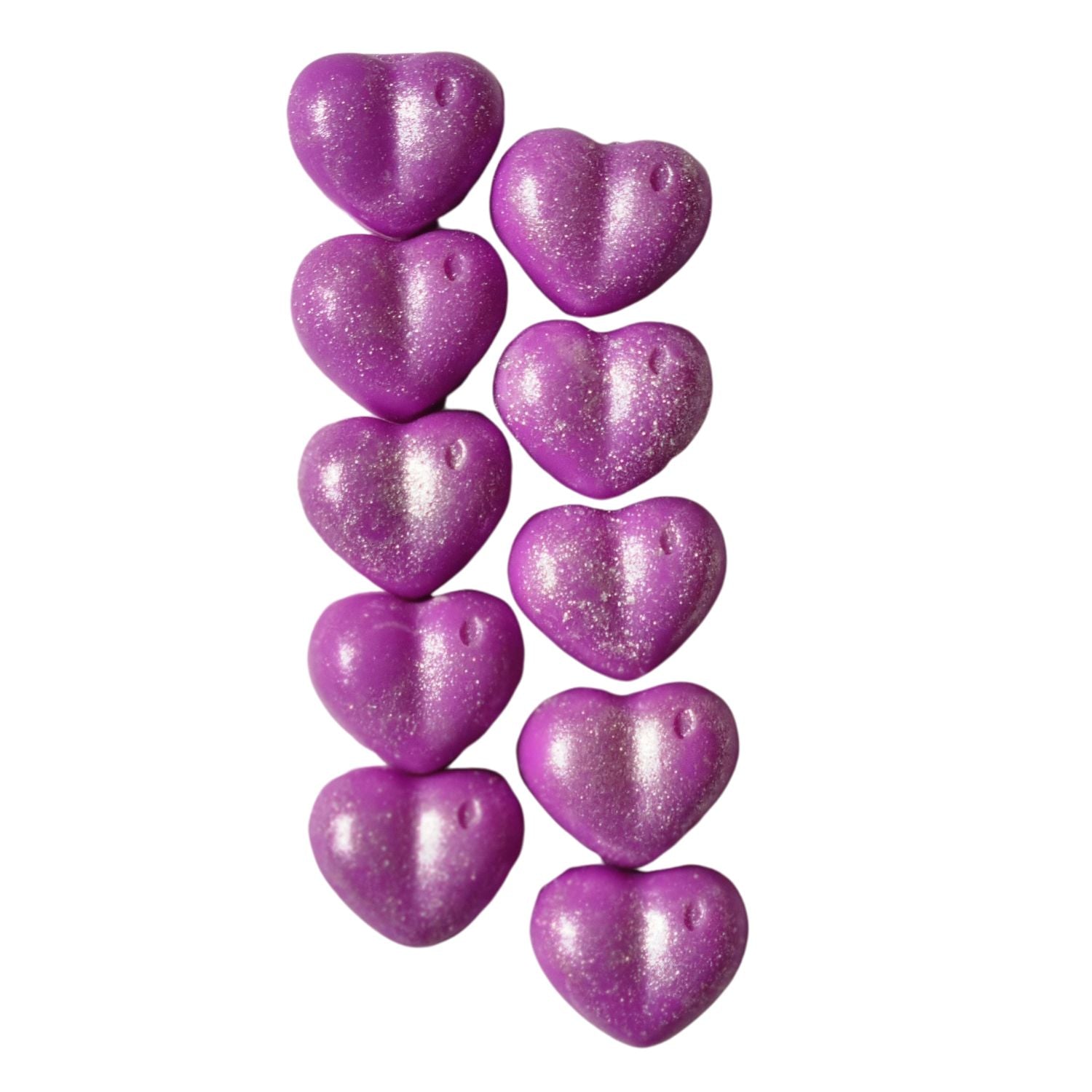 ten bright pink heart shaped soy wax melts