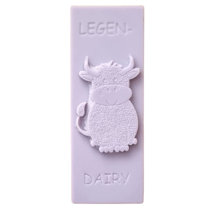 a lilac Wax Melt bar with highland cow and writing legen....dairy