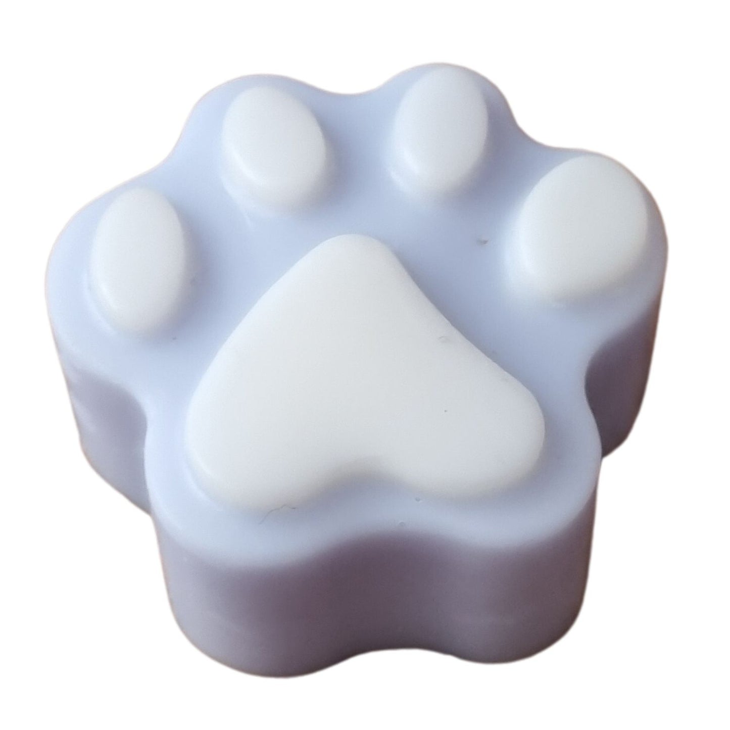 a blue paw shaped wax melts with white paw pads