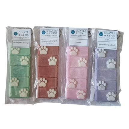 a group of wax melt bar with white paw prints